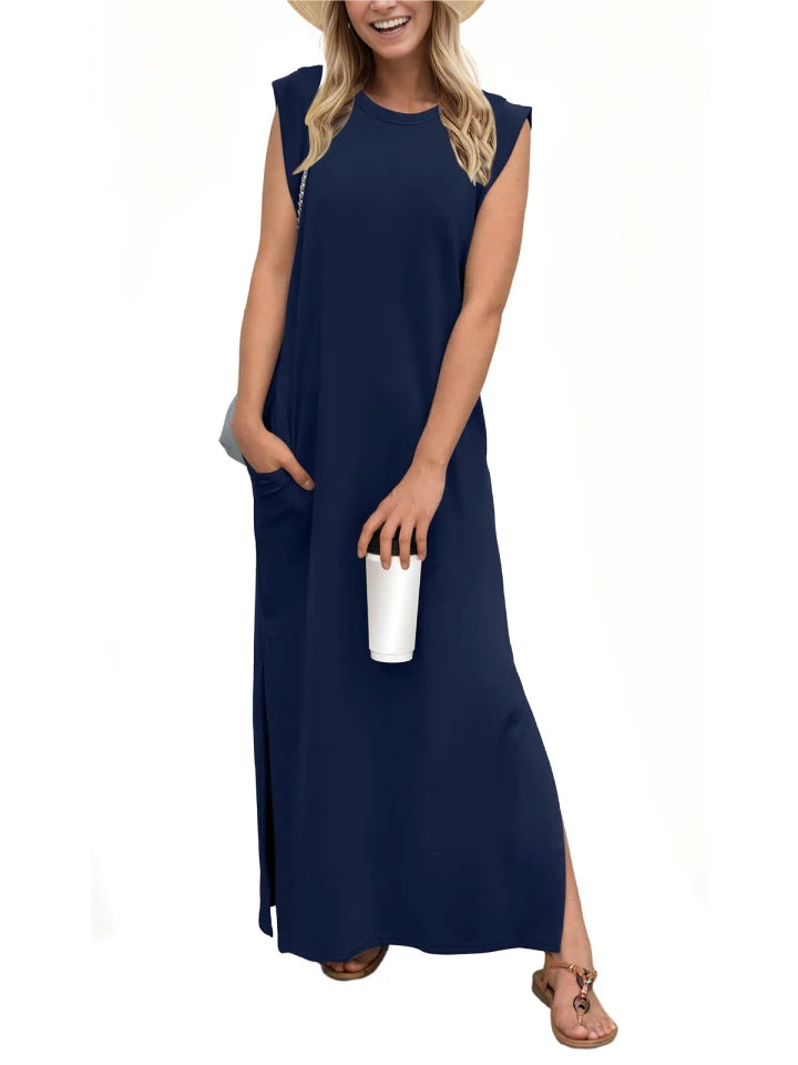 Aldina - Kreukvrije split casual jurk