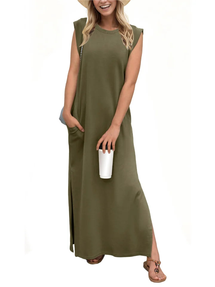 Aldina - Kreukvrije split casual jurk