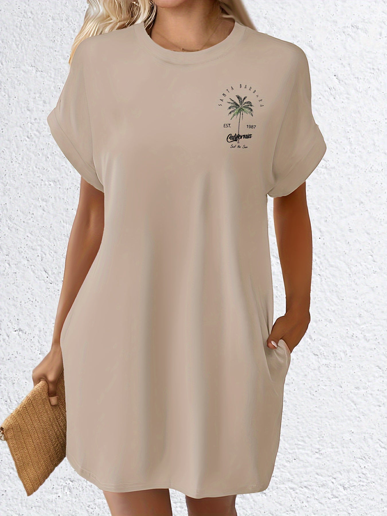 T-shirt Jurk - Palmboom Print Met Zak & Comfortabele Pasvorm