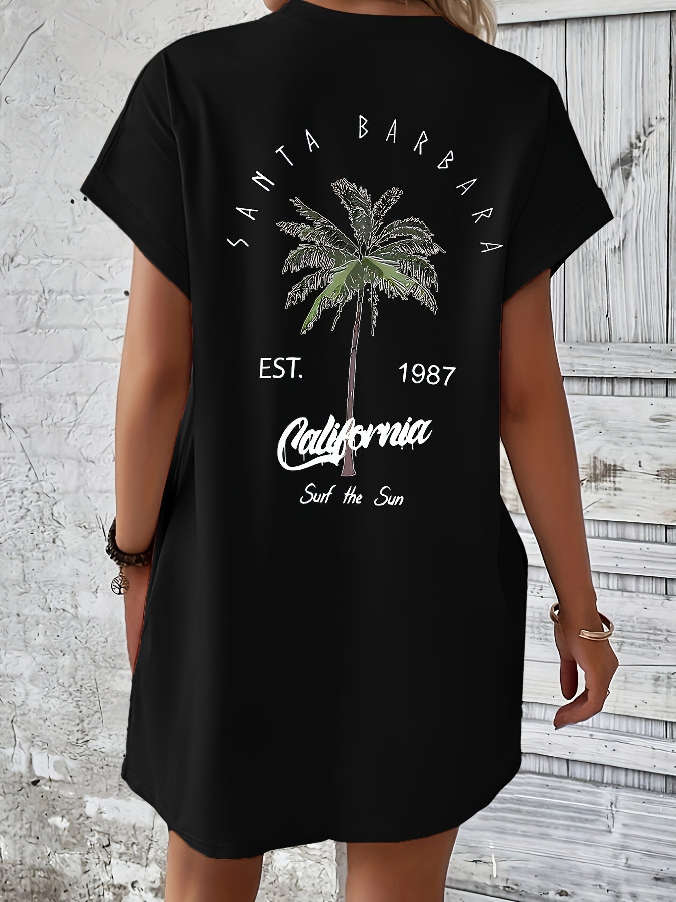 T-shirt Jurk - Palmboom Print Met Zak & Comfortabele Pasvorm