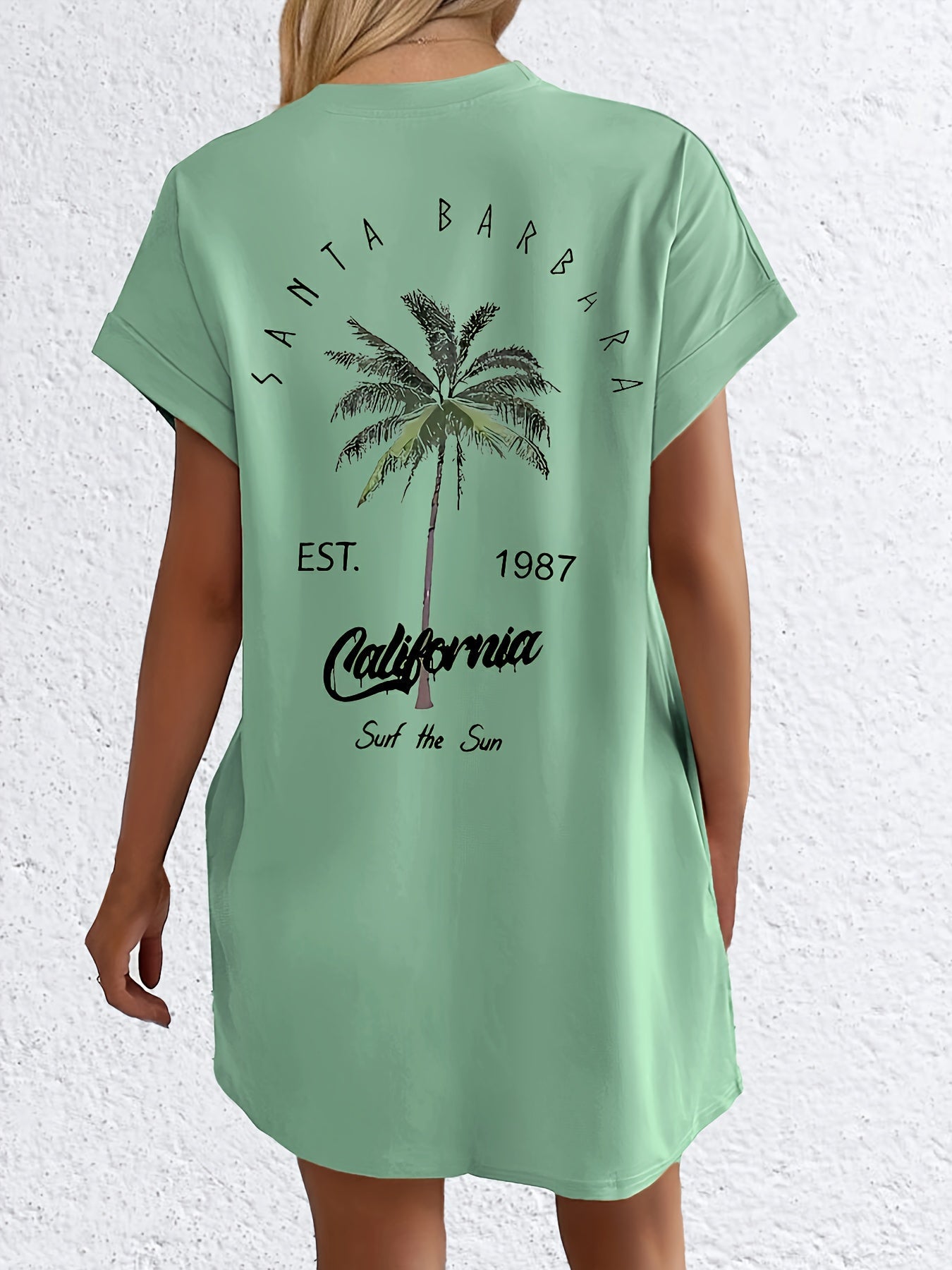T-shirt Jurk - Palmboom Print Met Zak & Comfortabele Pasvorm