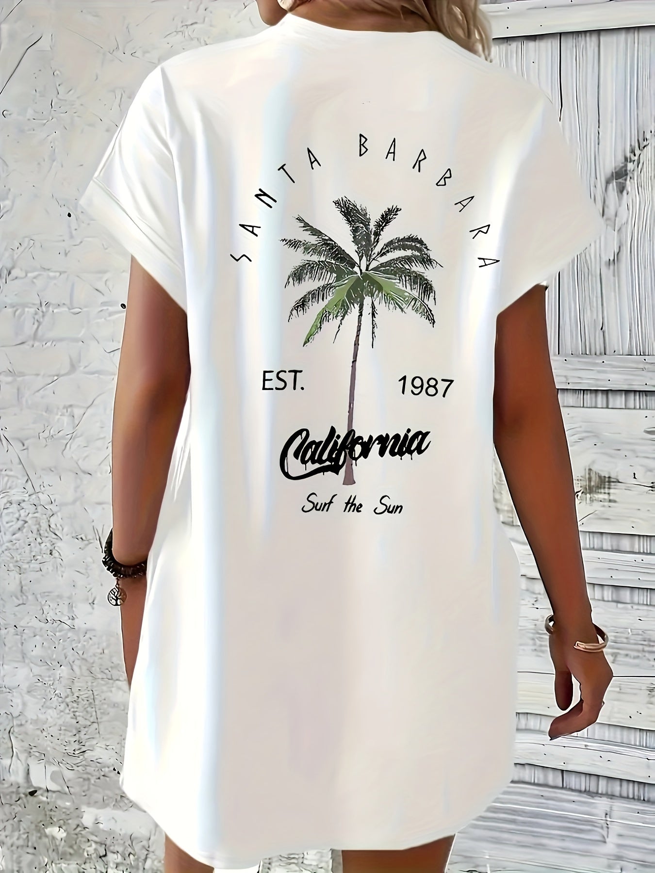 T-shirt Jurk - Palmboom Print Met Zak & Comfortabele Pasvorm