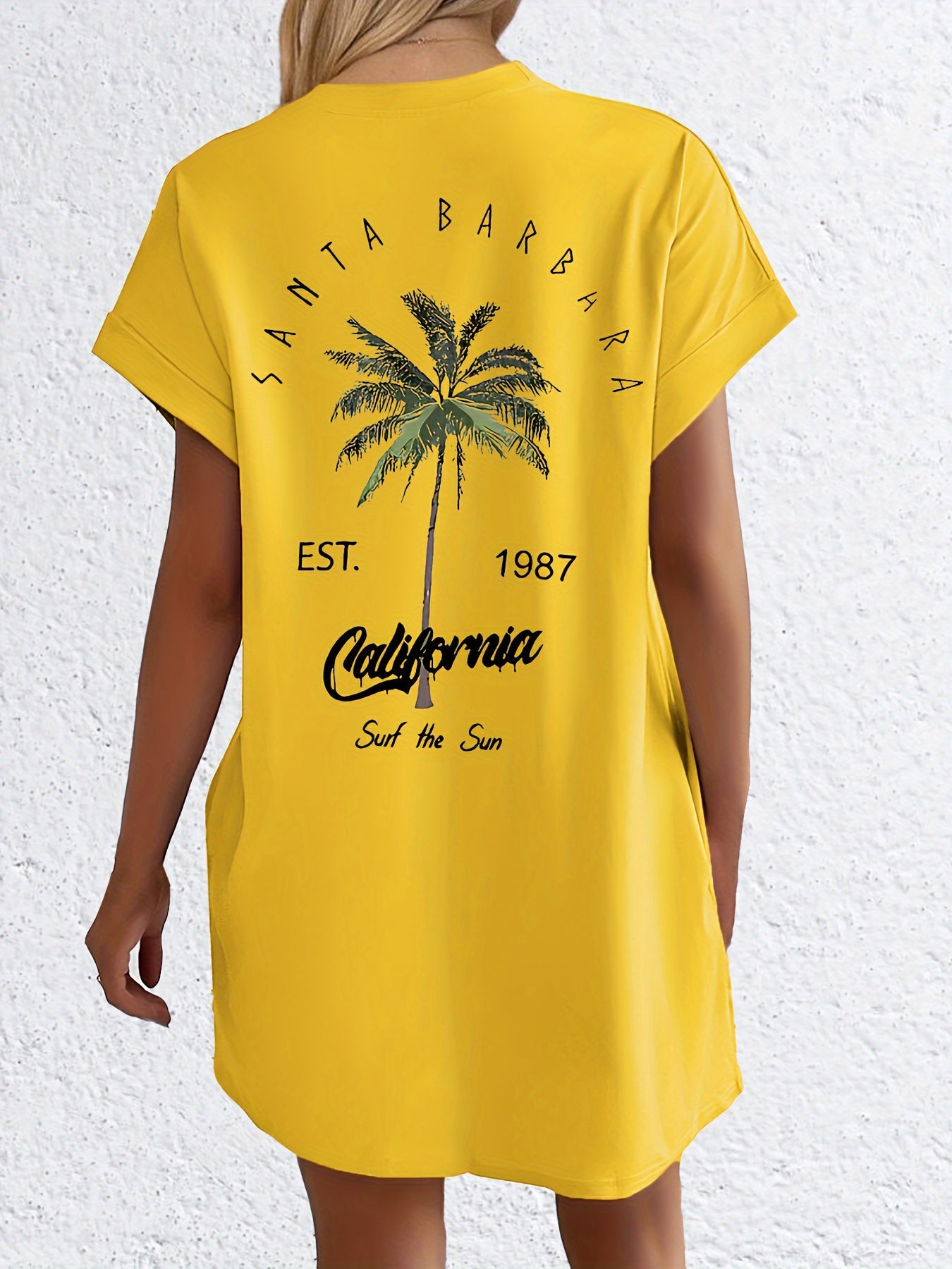 T-shirt Jurk - Palmboom Print Met Zak & Comfortabele Pasvorm