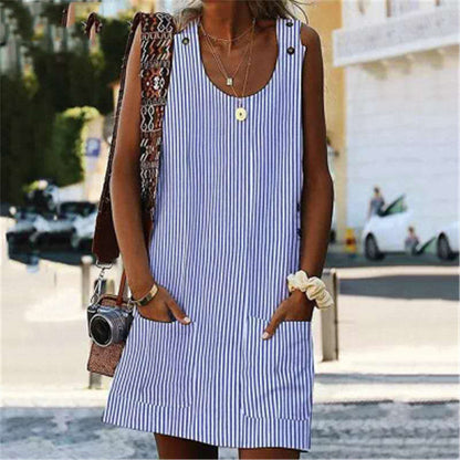 jumpsuit met ronde hals, zakken, gestreept, knoopsluiting, liggende rok jumpsuit