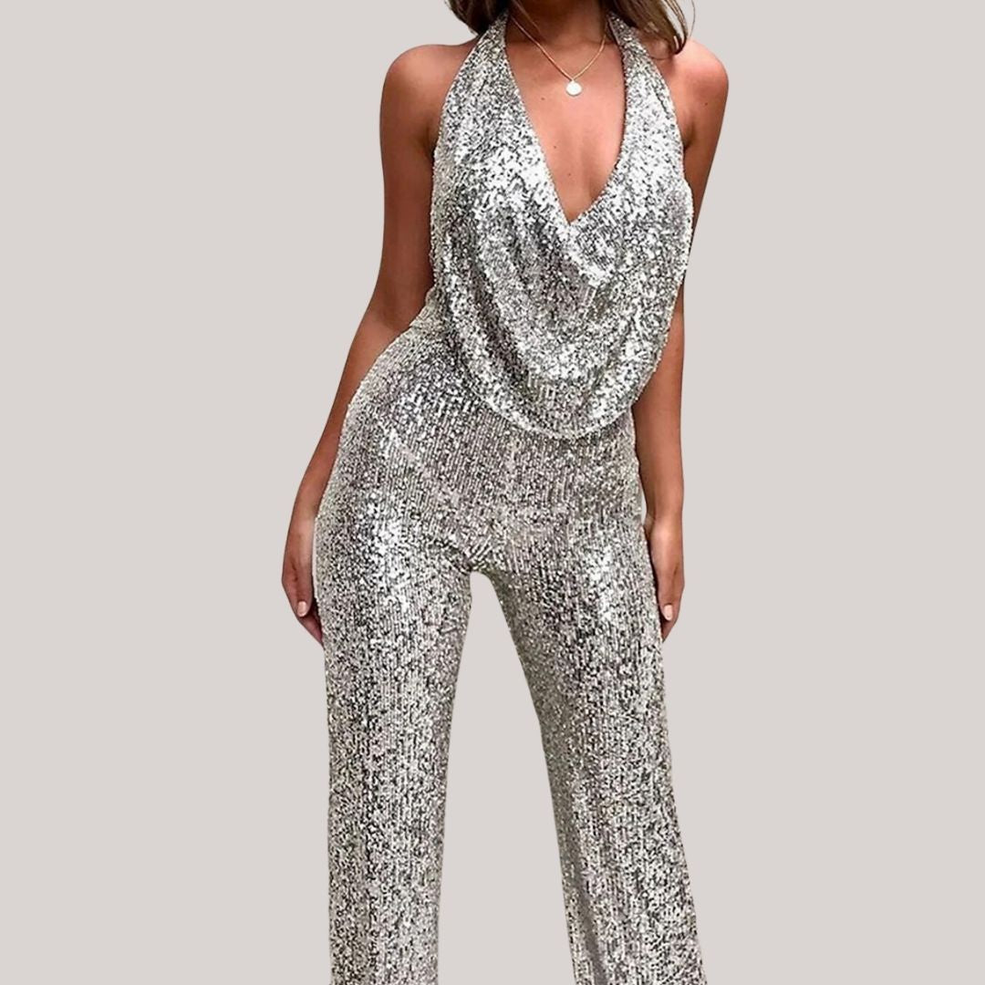Aurora - jumpsuit met pailletten en halslijn