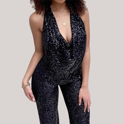 Aurora - jumpsuit met pailletten en halslijn