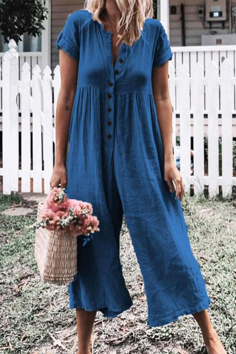 Fashion Casual gladde rechte o-hals jumpsuits (5 kleuren)