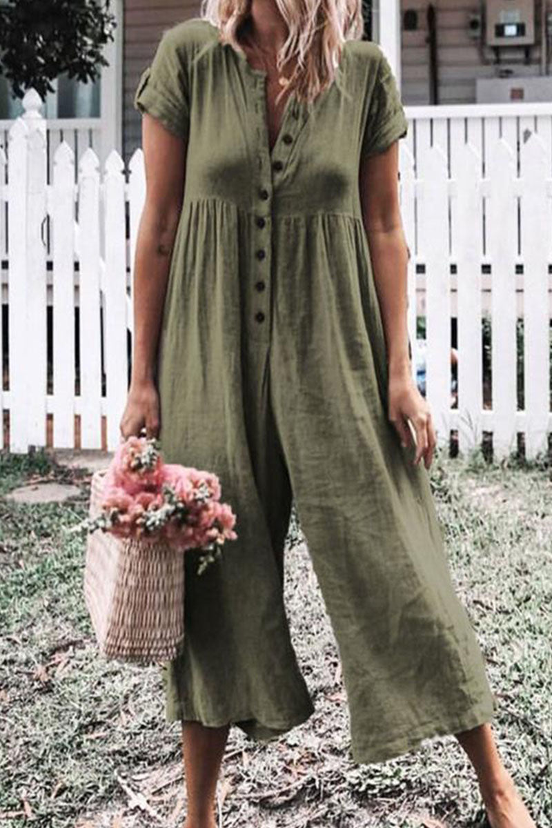Fashion Casual gladde rechte o-hals jumpsuits (5 kleuren)