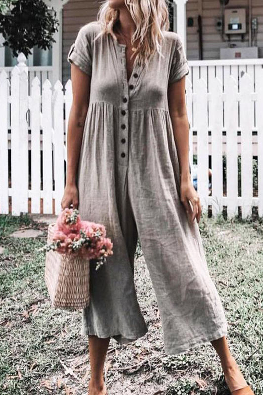Fashion Casual gladde rechte o-hals jumpsuits (5 kleuren)