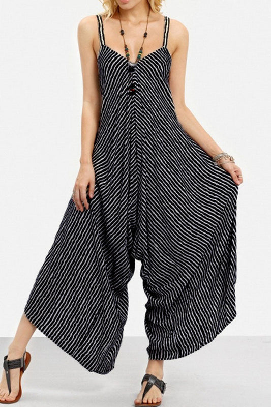 Fashion casual gestreepte losvallende jumpsuits met spaghettibandjes