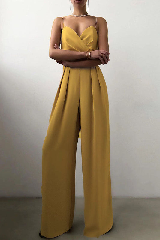 Modieuze jumpsuit met smalle bandjes en wijde broek in een contrasterende stijl
