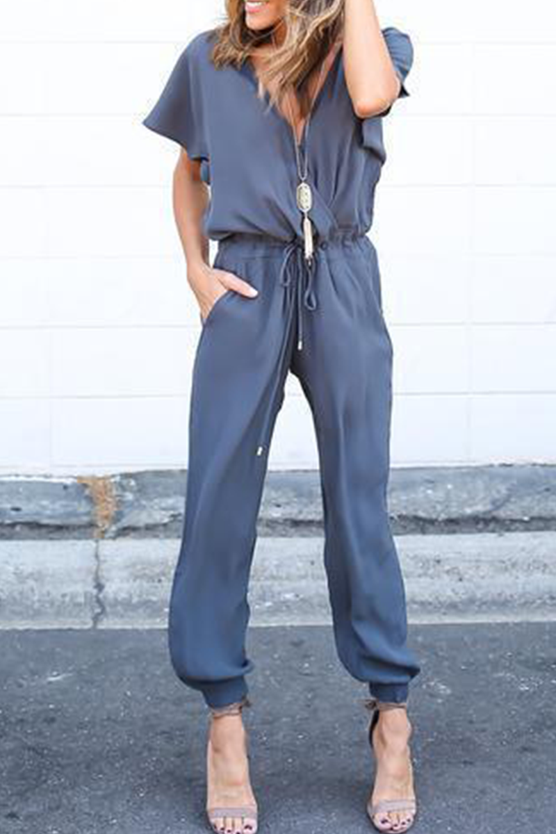 Casual Street Solid Frenulum V Neck Jumpsuits(3 kleuren)