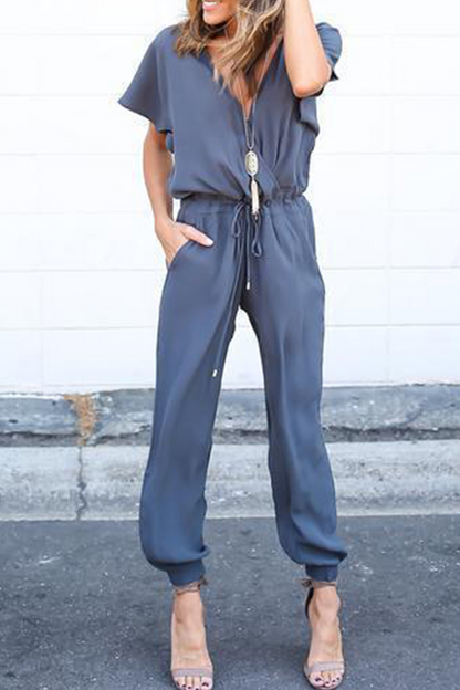 Casual Street Solid Frenulum V Neck Jumpsuits(3 kleuren)