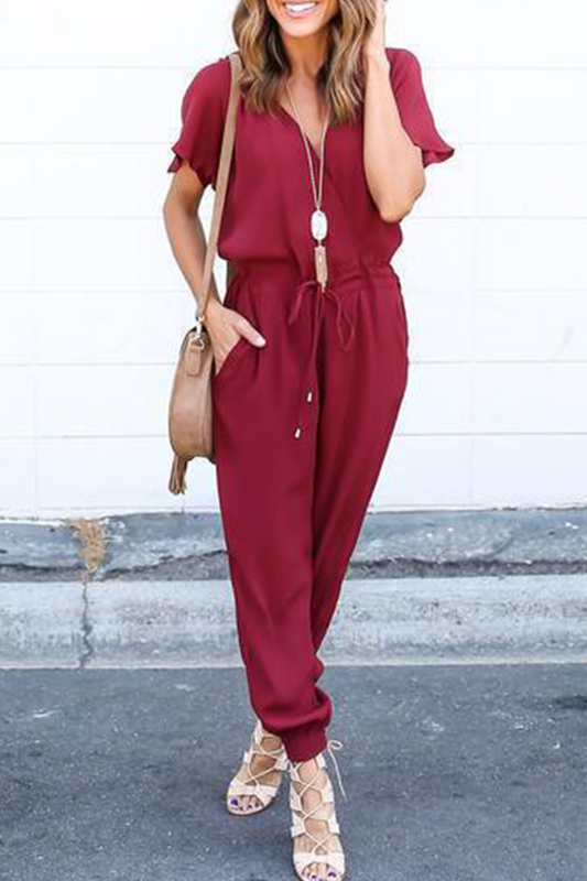Casual Street Solid Frenulum V Neck Jumpsuits(3 kleuren)