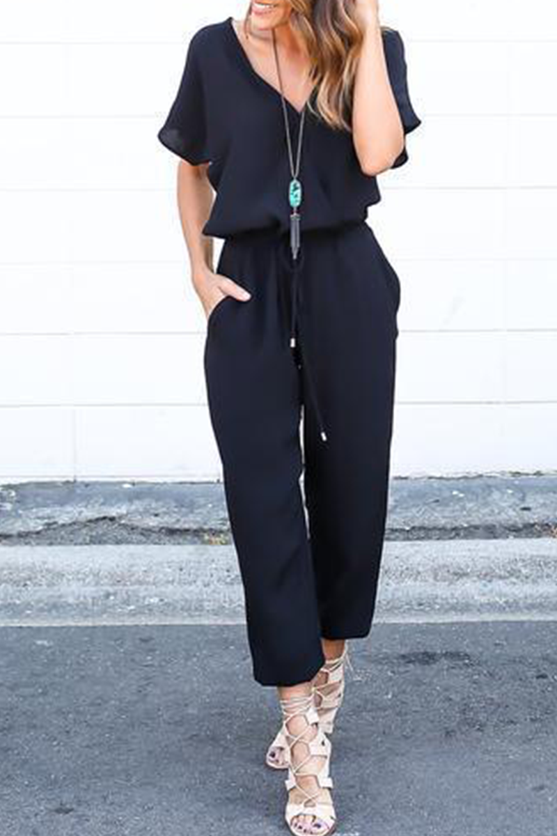 Casual Street Solid Frenulum V Neck Jumpsuits(3 kleuren)