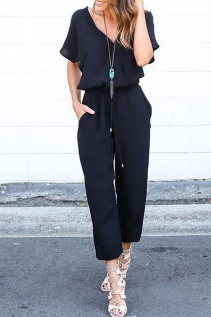 Casual Street Solid Frenulum V Neck Jumpsuits(3 kleuren)