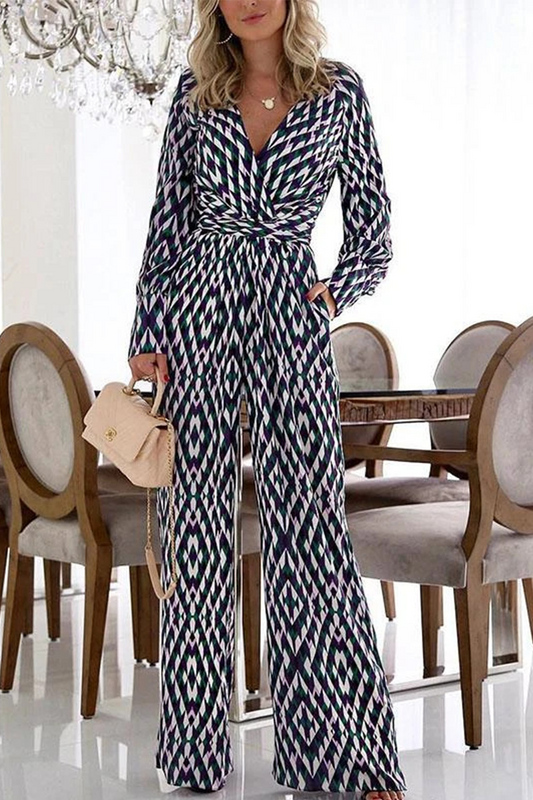 Casual-patchwork-jumpsuits met V-hals