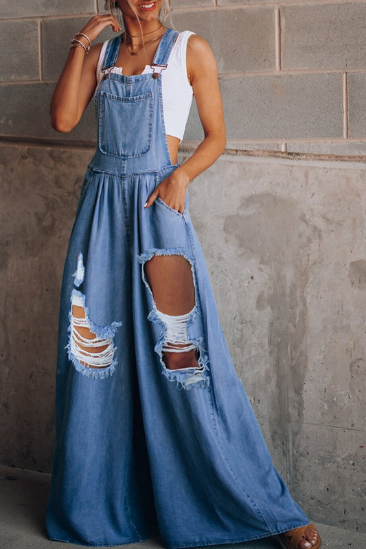 Casual Solid Patchwork Vierkante-Kraag Losse Jumpsuits