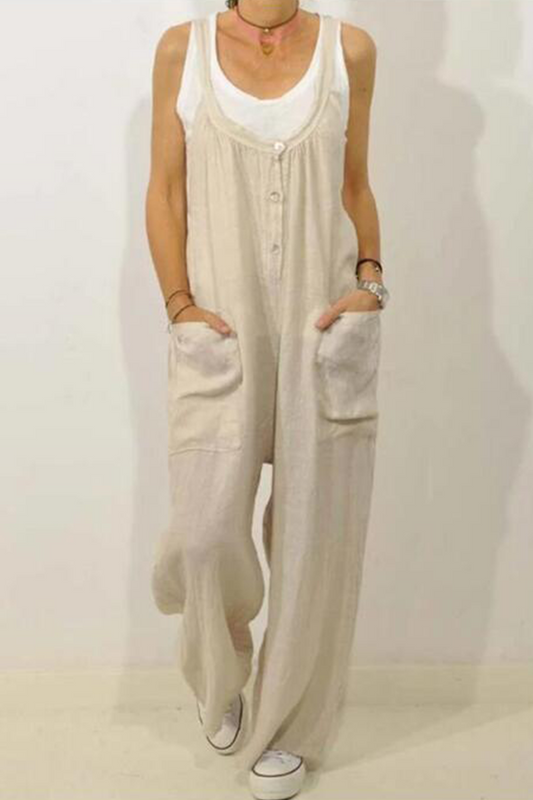 Casual effen patchwork U-hals los jumpsuits