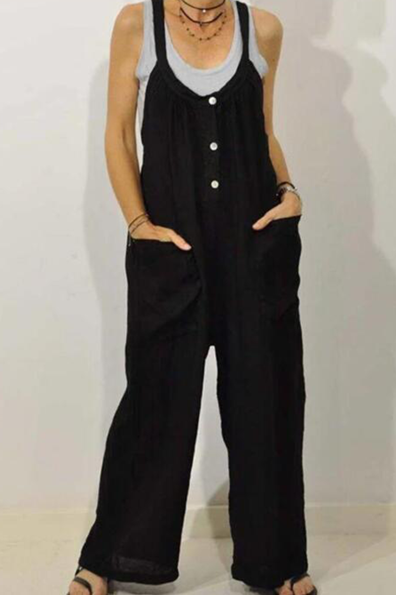 Casual effen patchwork U-hals los jumpsuits