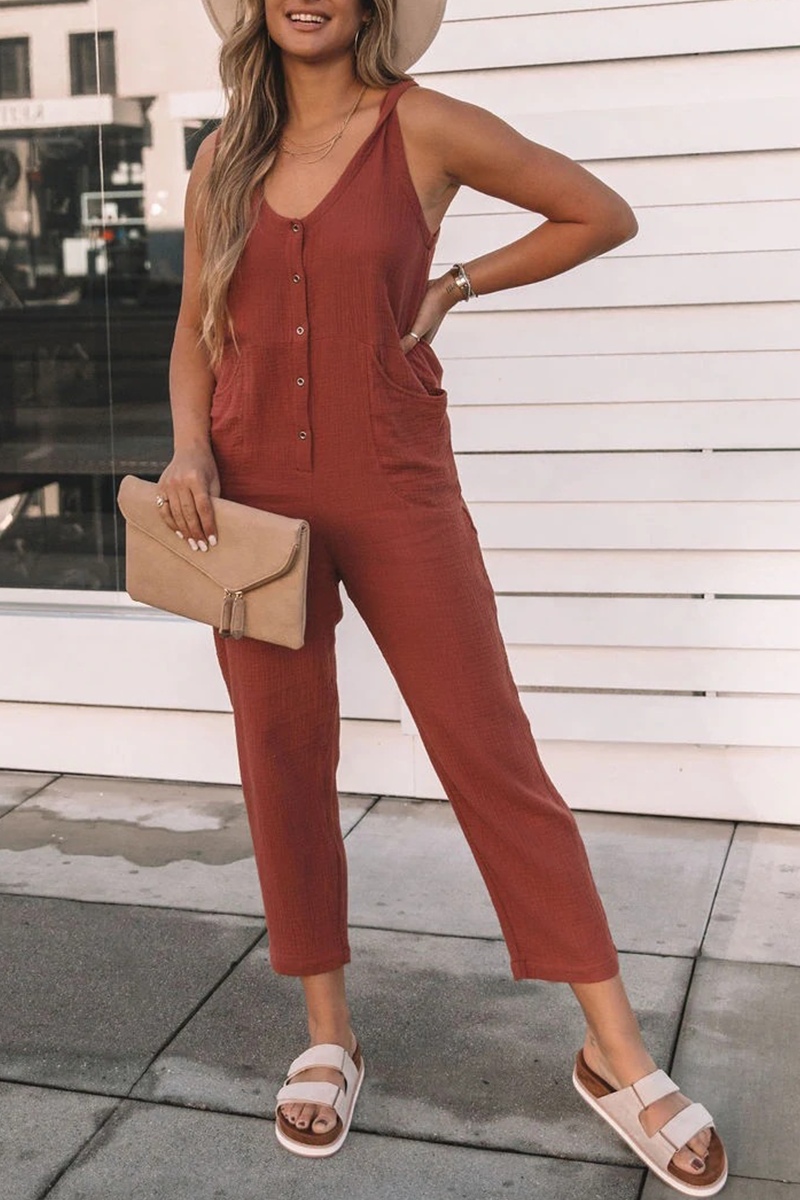 Casual soepel vallende jumpsuits met een platte U-hals