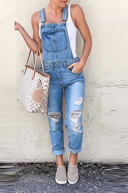 effen Harlan mouwloze denim jumpsuits met vierkante kraag