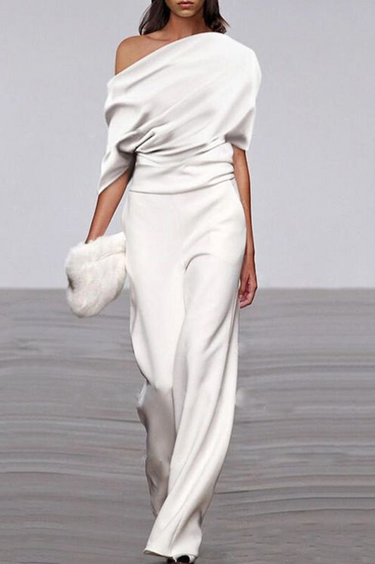 Casual Solid Patchwork One Shoulder Rechte Jumpsuits
