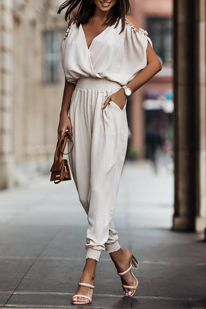 Solid Patchwork Harlan jumpsuits met V-hals