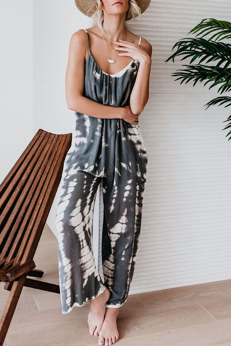 Casual Patchwork Tie-dye Spaghetti Strap Straight Jumpsuits (10 kleuren)