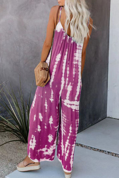 Casual Patchwork Tie-dye Spaghetti Strap Straight Jumpsuits (10 kleuren)