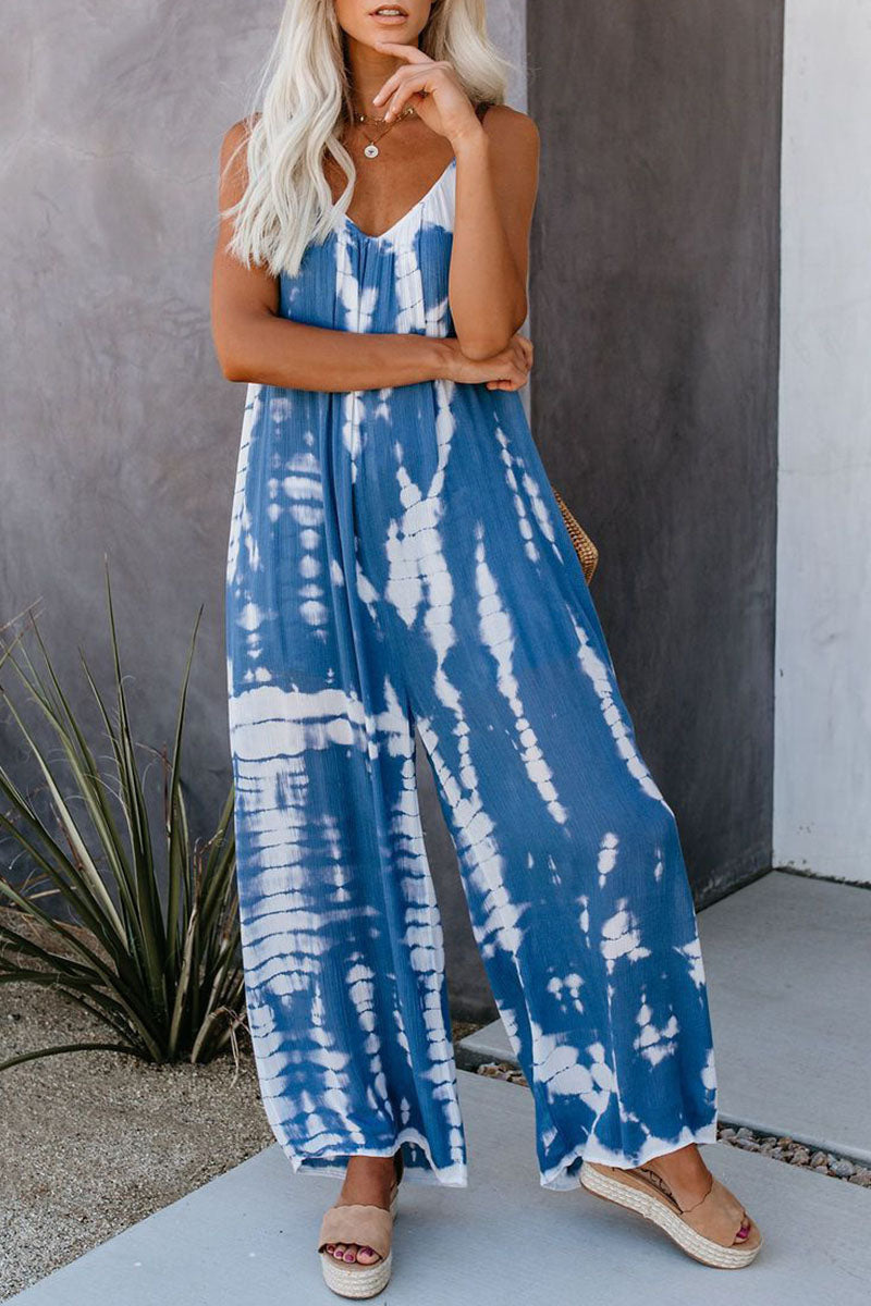 Casual Patchwork Tie-dye Spaghetti Strap Straight Jumpsuits (10 kleuren)