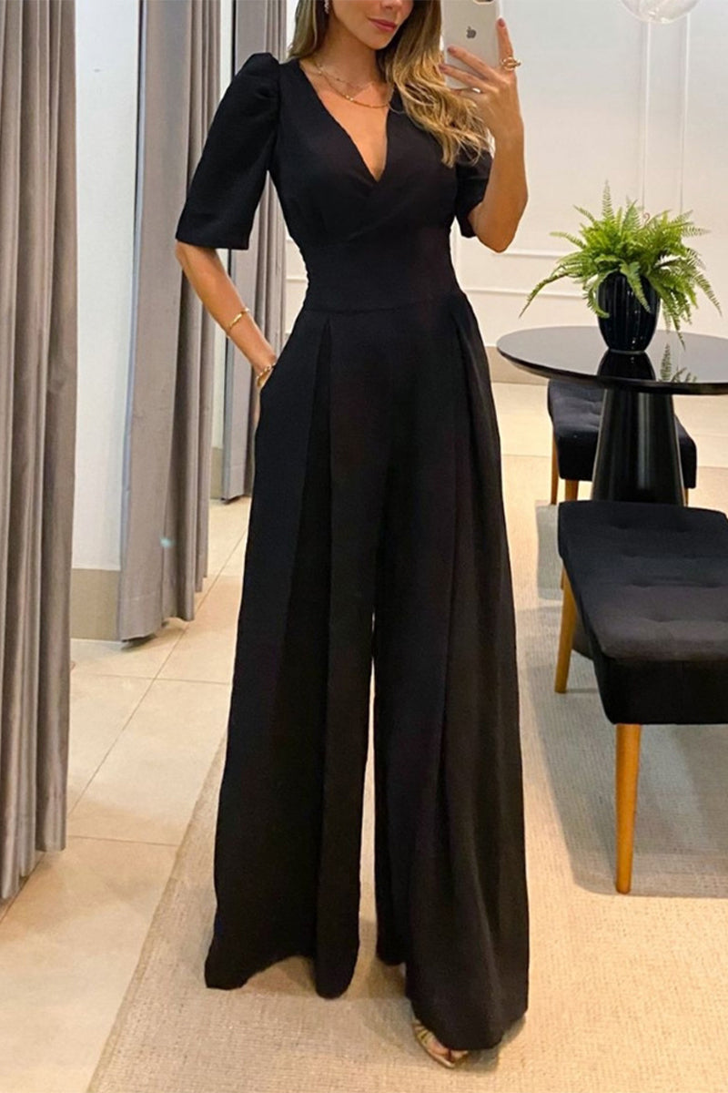 monochrome jumpsuits met V-hals (3 kleuren)