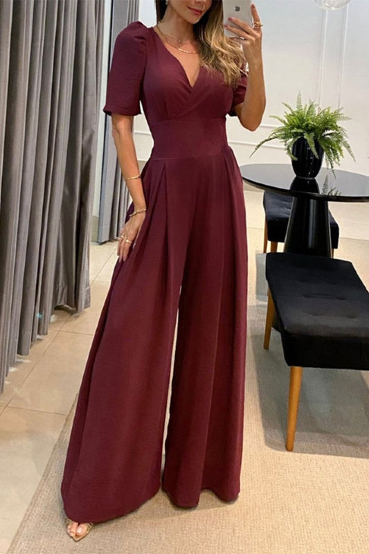 monochrome jumpsuits met V-hals (3 kleuren)