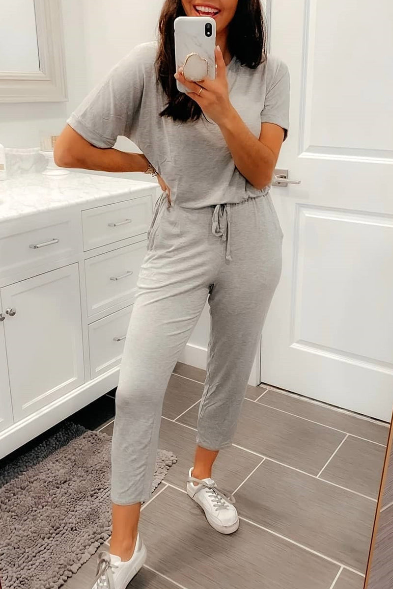 Casual eenvoud monochrome O-lijn jumpsuits (5 kleuren)