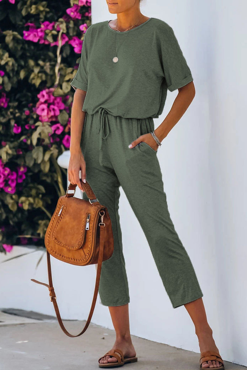 Casual eenvoud monochrome O-lijn jumpsuits (5 kleuren)