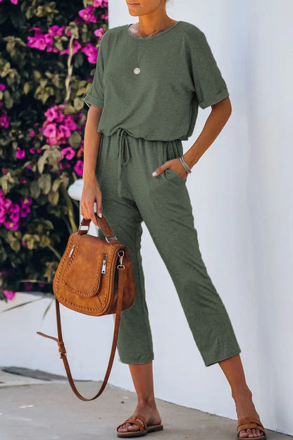 Casual eenvoud monochrome O-lijn jumpsuits (5 kleuren)