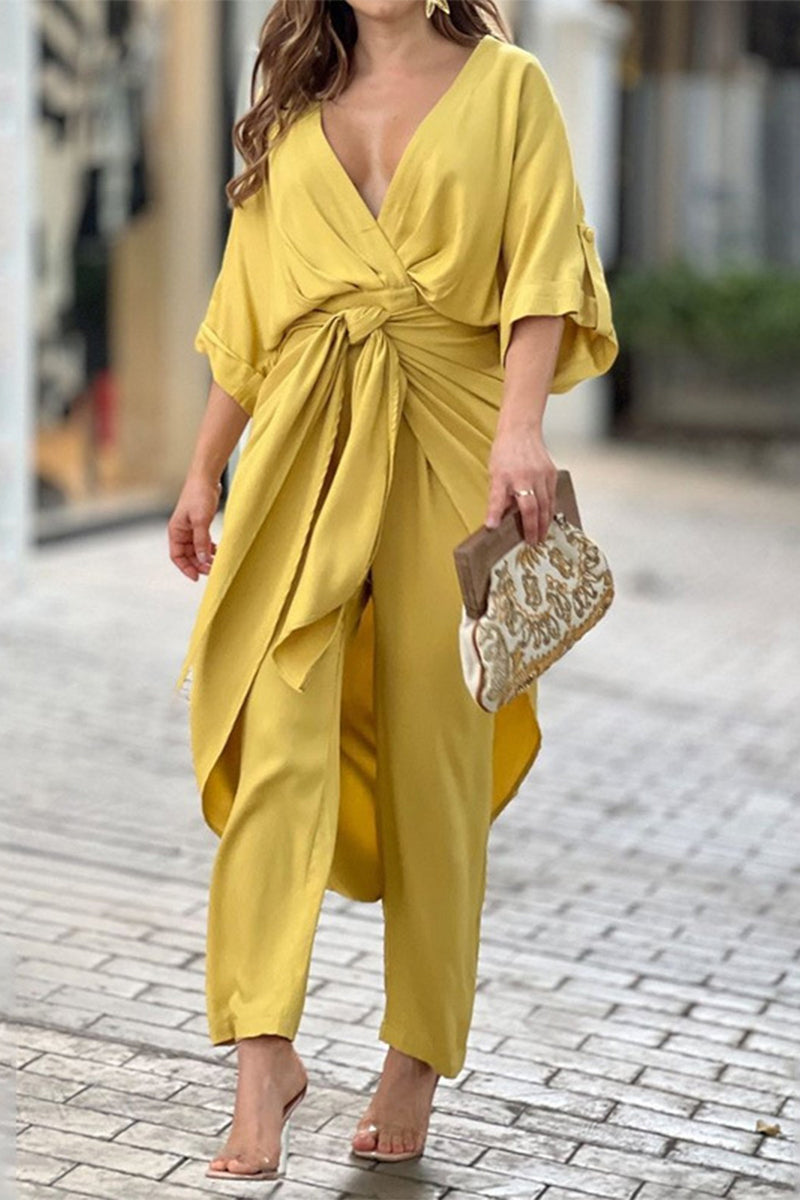 Casual effen V-hals regular jumpsuits (3 kleuren)