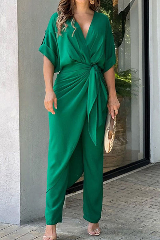 Casual effen V-hals regular jumpsuits (3 kleuren)
