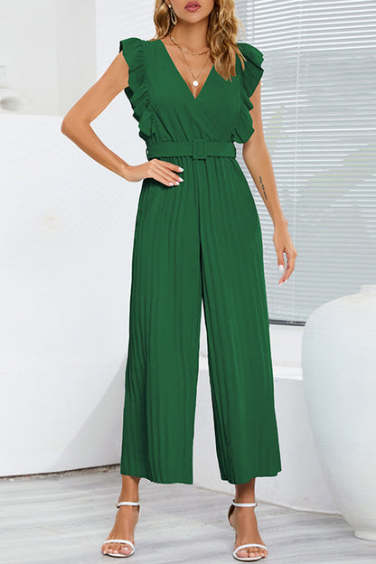 Casual eenvoud effen met riem V-hals regular jumpsuits