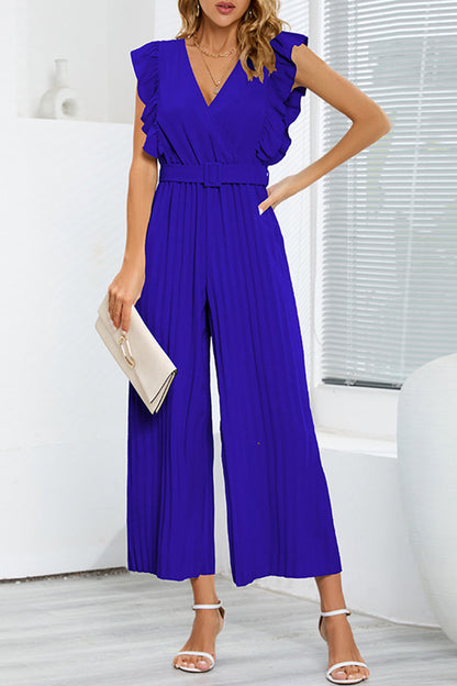 Casual eenvoud effen met riem V-hals regular jumpsuits