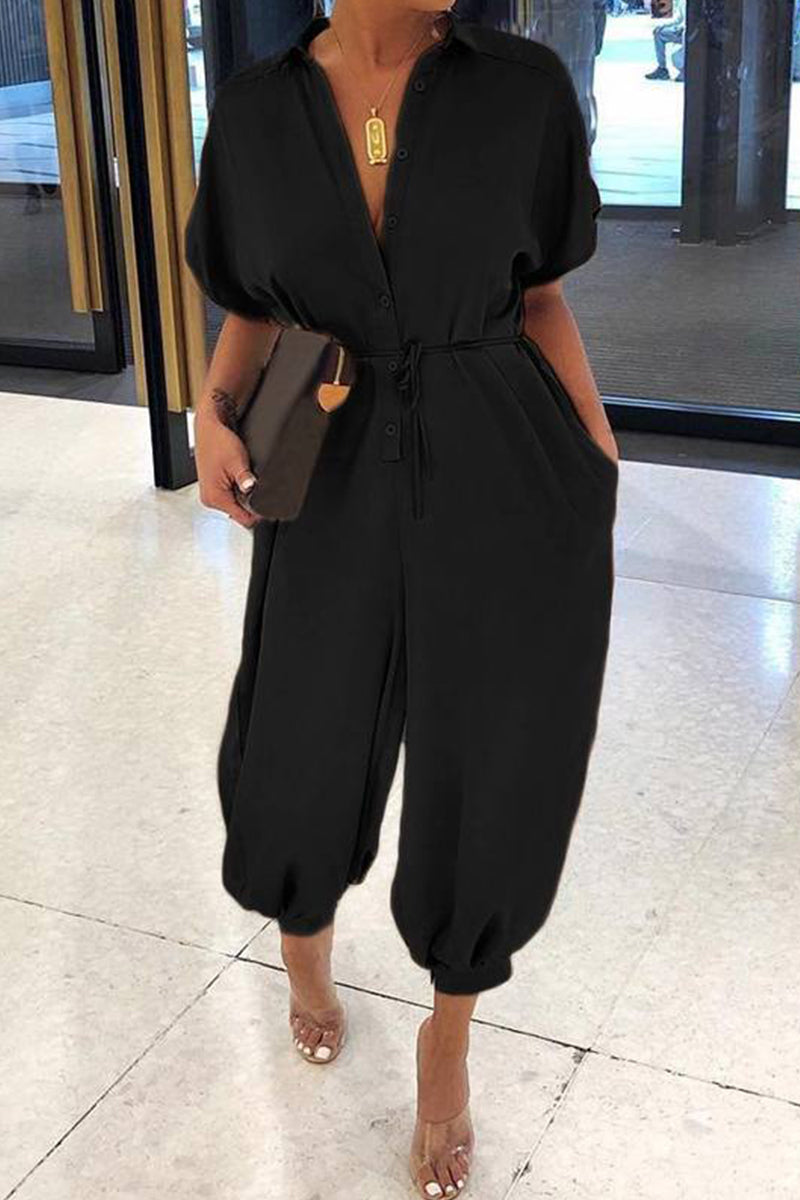 Plus Size Casual Vintage Leopard Frenulum-print Losse Jumpsuits (Losse Jumpsuits)