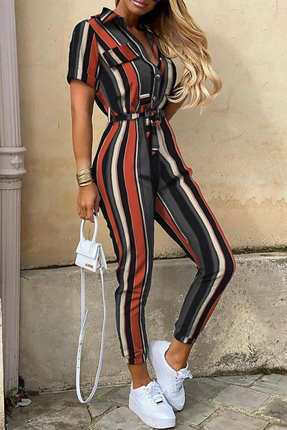 Casual Print Patchwork Omgeslagen Kraag Regular Jumpsuits (losvallend)