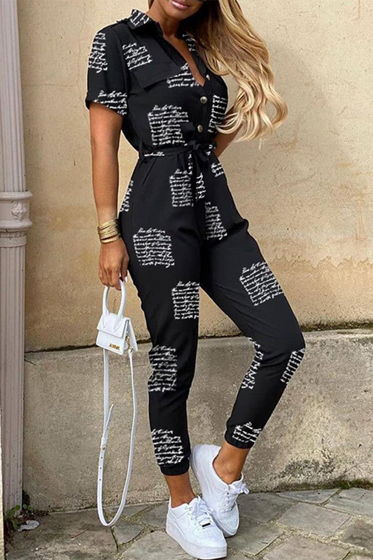 Casual Print Patchwork Omgeslagen Kraag Regular Jumpsuits (losvallend)