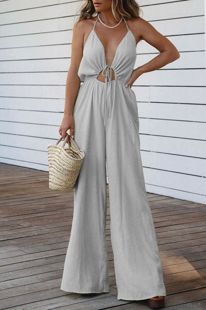 Casual effen rugloze V-hals regular jumpsuits (3 kleuren)