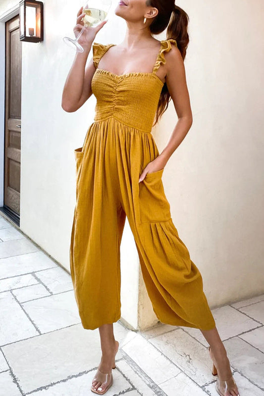 Casual Street Solid Patchwork Pocket Spaghetti Strap Rechte Jumpsuits (4 kleuren)