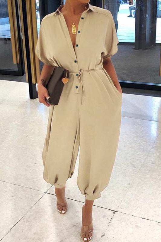 Plus Size Casual Vintage Leopard Frenulum-print Losse Jumpsuits (Losse Jumpsuits)
