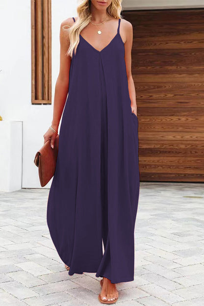 Casual monochrome V-hals losvallende jumpsuits (6 kleuren)