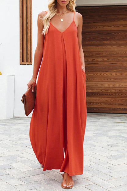 Casual monochrome V-hals losvallende jumpsuits (6 kleuren)