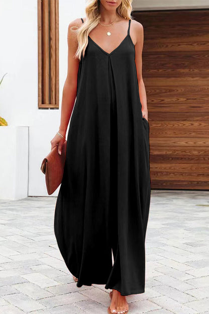 Casual monochrome V-hals losvallende jumpsuits (6 kleuren)