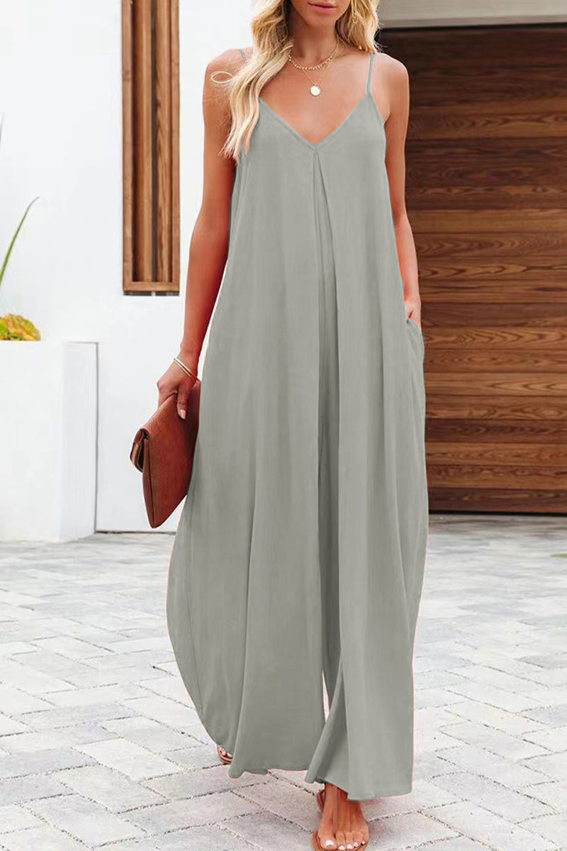 Casual monochrome V-hals losvallende jumpsuits (6 kleuren)